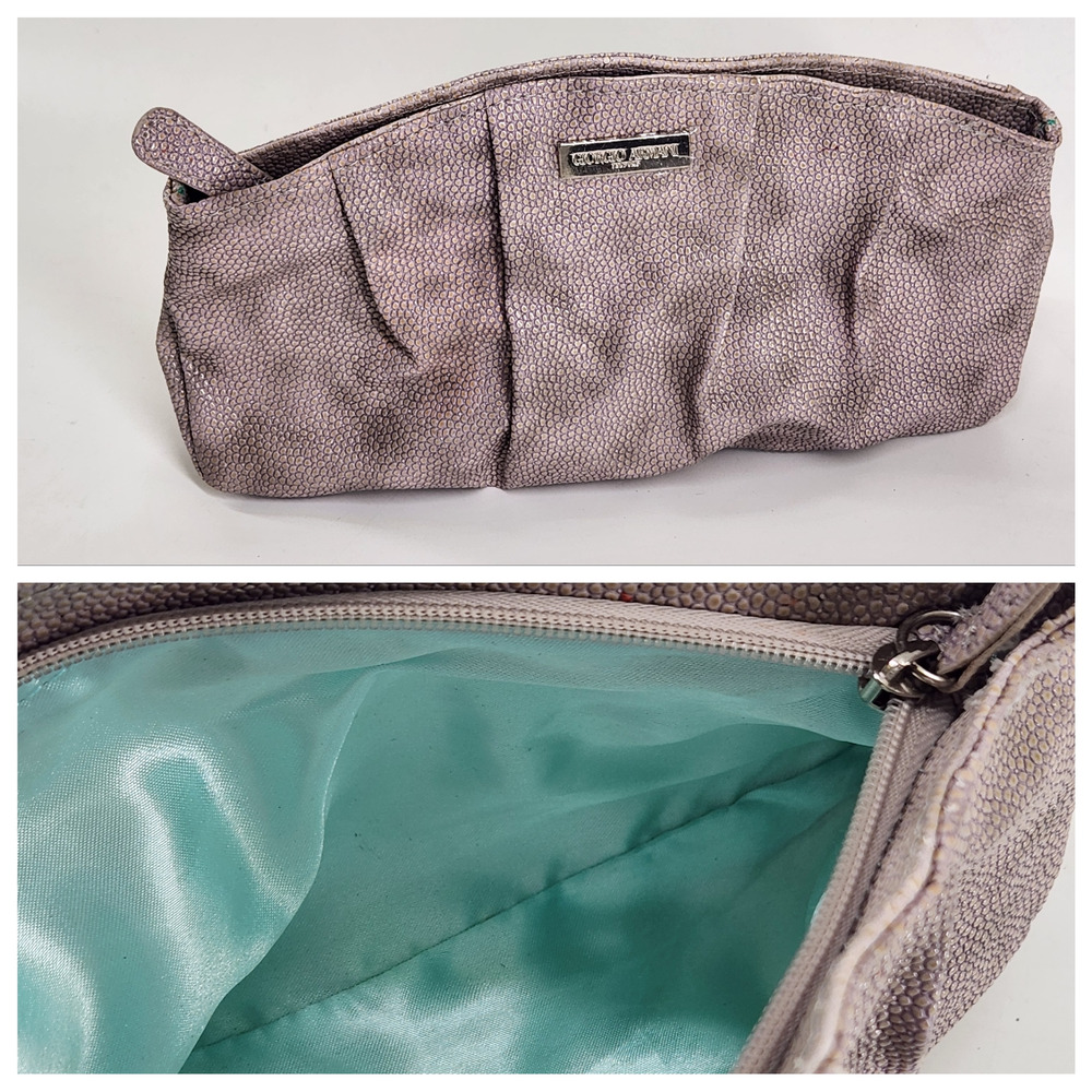 Giorgio Armani Parfums Pebbled Faux Leather Cosmetic Bag Clutch Taupe Gray Luxe
